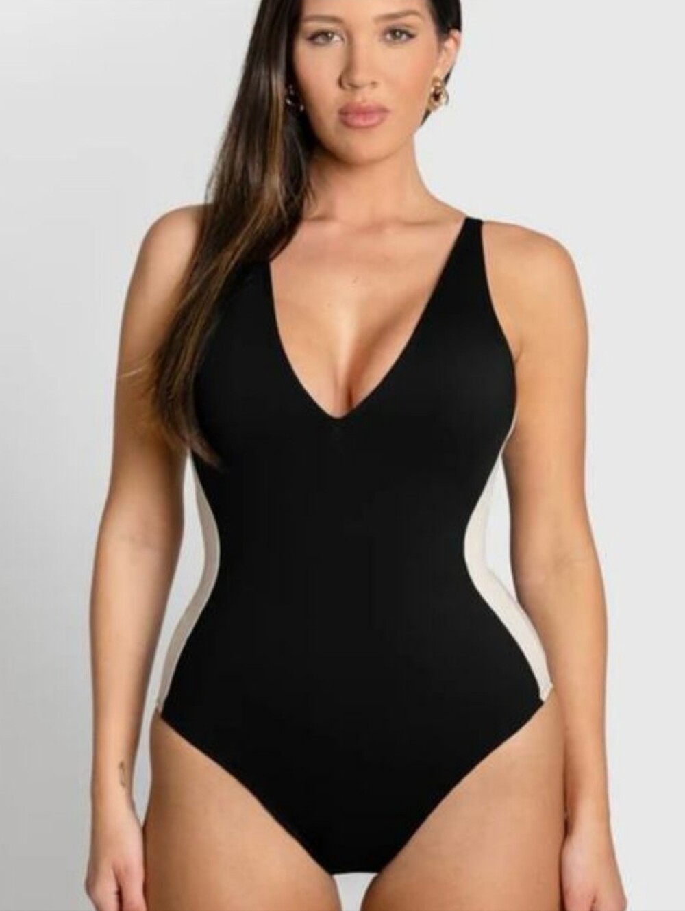 TA3 Swimwear Swim Suits Plungey One Piece swim Suit Black/oat Contour M Short